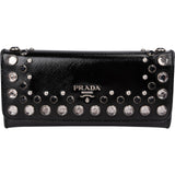 Prada Saffiano Shine Leather Studded Cystal Continental Wallet