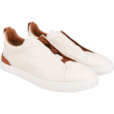 Zegna White Leather Triple Stitch Sneakers (UK8,5 / US9,5 / EU 44)