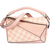 Loewe Leather Gingham Salmon Puzzle Handbag