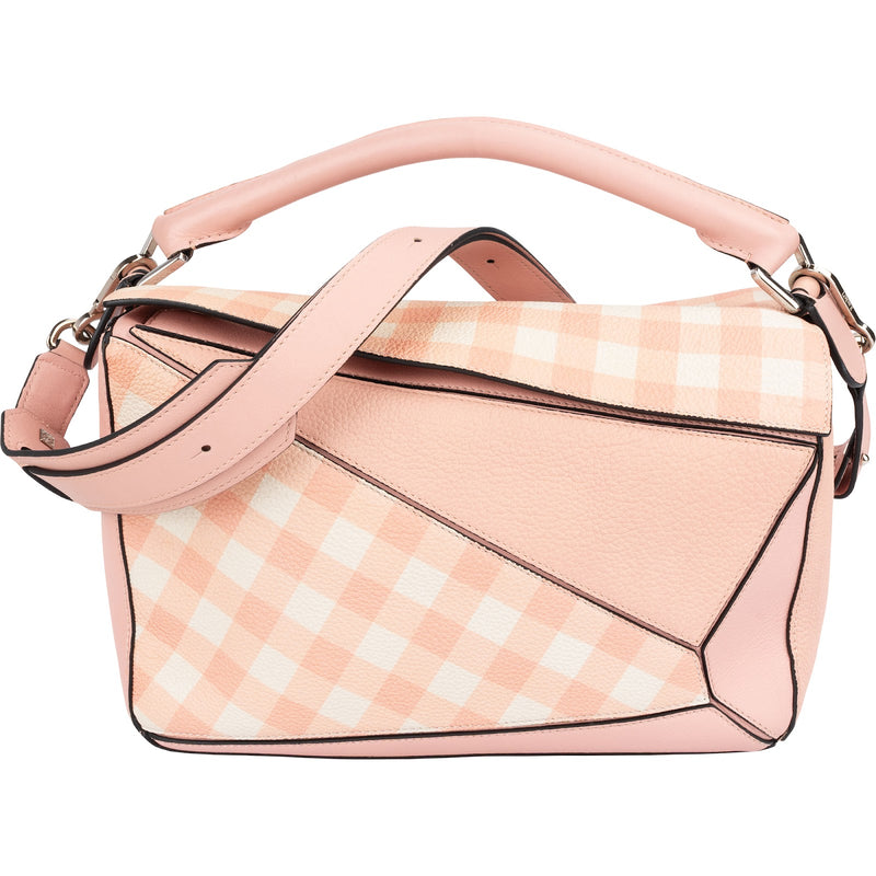 Loewe Leather Gingham Salmon Puzzle Handbag