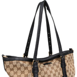 Gucci Monogram GG Canvas Trimmed Leather Tote Shoulder Bag