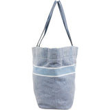 Miu Miu Denim Striped Emblem Tote Shoulder Bag