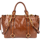 Miu Miu Brown Vitello Shine Leather Drawsting Satchel Handbag
