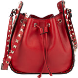 Valentino Garavani Red Leather Rockstud Bucket Crossbody Bag