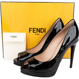 Fendi Black Patent Leather Peep Toe Platform Pumps (39)