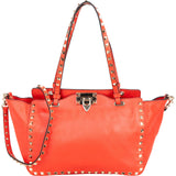 Valentino Garavani Red Leather Rockstud Shopper Handbag