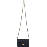 Chanel Quilted Crinkled Navy Lambskin 2.55 Reissue Wallet on Chain Crossbody Bag