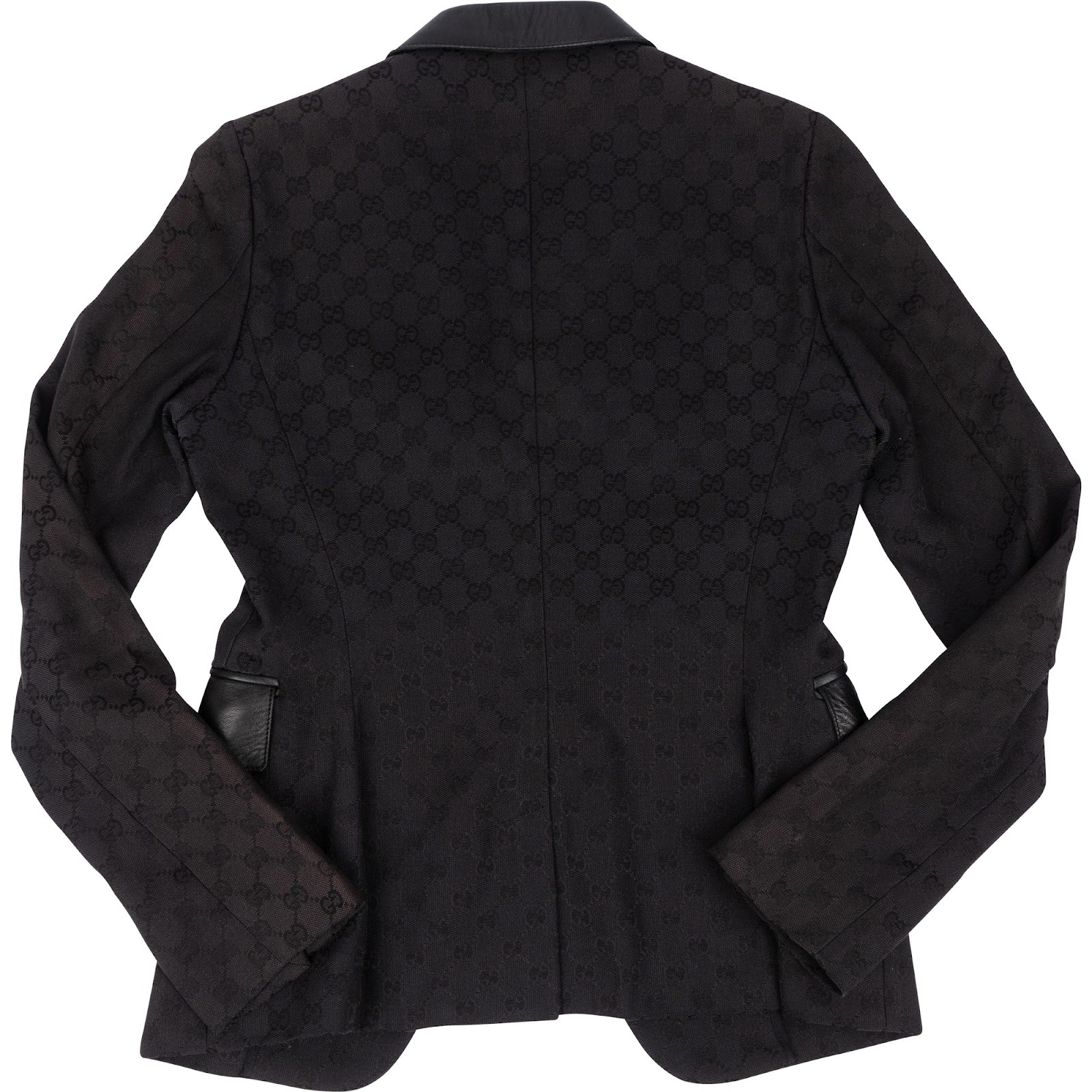 [🔄️B33 / F74] Gucci Black GG Monogram Leather Trim Blazer - vintageandkickz