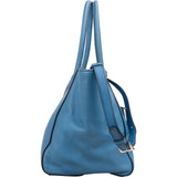 Prada Blue Vitello Daino Leather Shopping Luggage Handbag