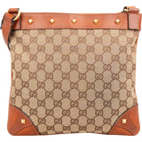 Gucci Monogram GG Canvas Studded Flat Messenger Crossbody Bag