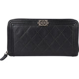 Chanel Caviar Leather Quilted Small Boy Zip Around Wallet