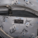 Prada Grey Saffiano Leather Floral Promenade Handbag