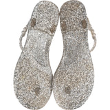 Chanel Silver Glitter Camellia Jelly Sandals (38)