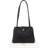 Chanel Quilted Lambskin 24K Gold Vintage Chevron V-Stitch Shoulder Bag