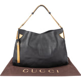 Gucci Black Leather 1970 Gold Hobo Shoulder Bag