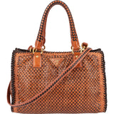 Prada Woven Leather Madras Made In India Tote Handbag