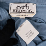Hermès Blue Cotton Striped Collar H Pocket Polo T-Shirt (L)