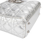 Christian Dior Metallic Silver Leather Small Lady Dior ABC Handbag