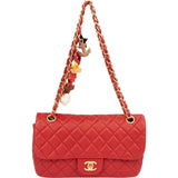 Chanel Quilted Lambskin Medium Charm Single Flap Shoulder Bag