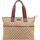 Gucci Monogram GG Canvas Web Stripe Tote Shoulder Bag