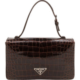 Prada Brown Exotic Croc Leather Top Handle Mini Handbag
