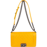 Chanel Yellow Quilted Lambskin Boy Single Flap Crossbody Bag