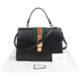 Gucci Black Leather Sylvie Large Top Handle Handbag