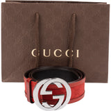 Gucci Red Leather Monogram GG Canvas Interlocking G Belt (80 / 32)