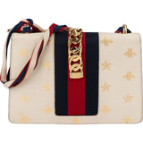 Gucci Grained Leather Sylvie Bee Star Web Crossbody Bag