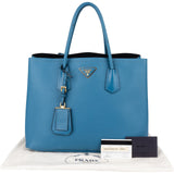 Prada Blue Saffiano Leather Double Handbag - vintageandkickz