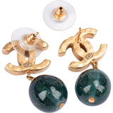Chanel CC Emblem Glitter Ball Drop Earrings
