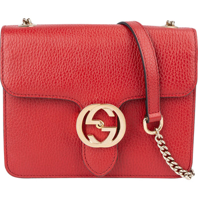 Gucci Grained Leather Interlocking GG Small Crossbody Bag