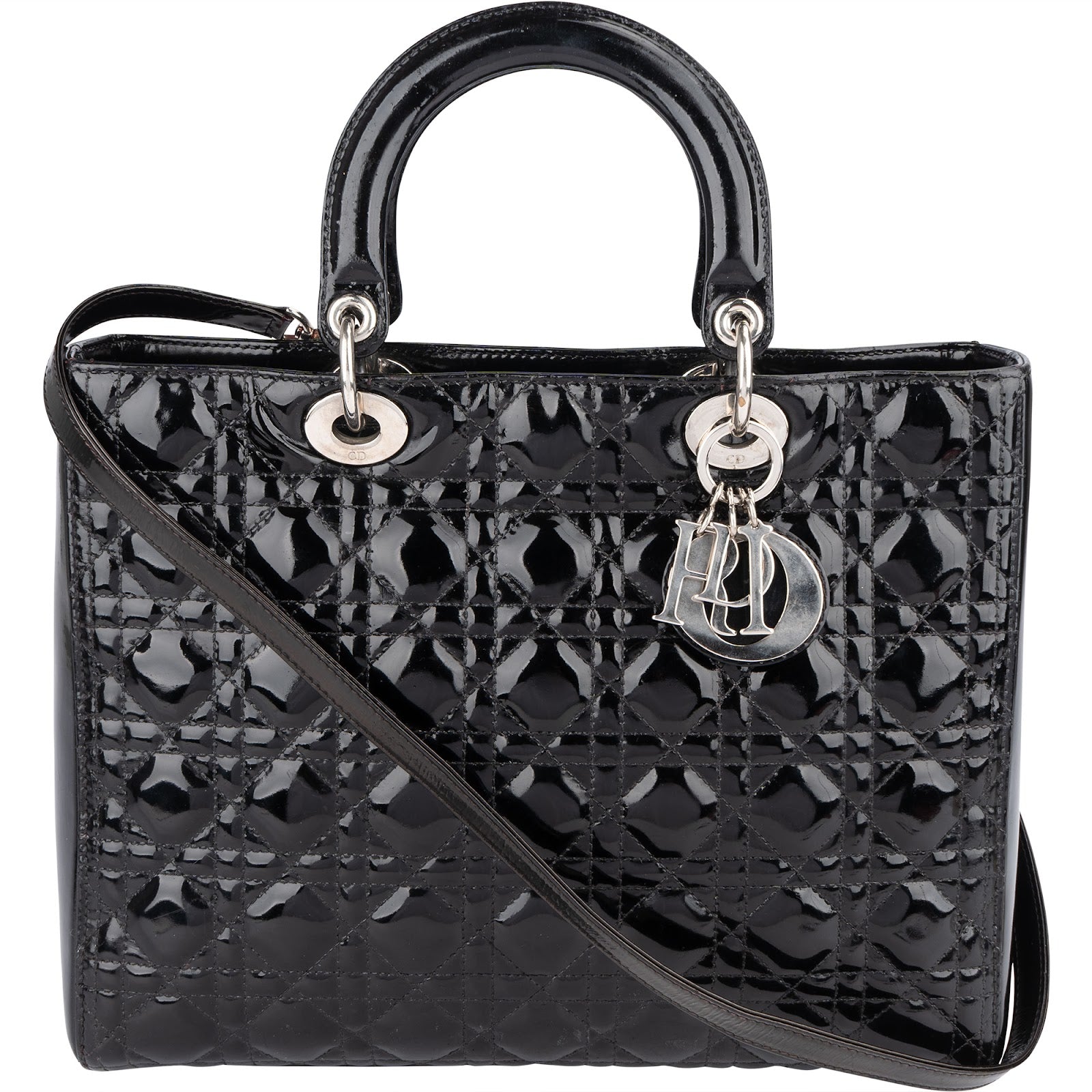 Christian Dior Quilted Patent Leather Lady Dior Handbag - vintageandkickz