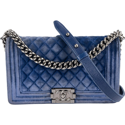 Chanel Blue Velvet Medium Boy Crossbody Bag