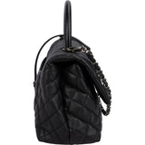 Chanel Quilted Caviar Leather Palladium Coco Handle Single Flap Handbag