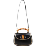 Gucci Black Leather Monogram Bamboo Top Handle 1947 Handbag