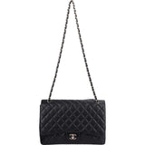 Chanel Quilted Caviar Leather Palladium Maxi Single Flap Crossbody Bag