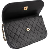 Chanel Quilted Lambskin Half Moon 24K Gold Double Flap Shoulder Bag