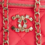 Chanel Quilted Lambskin Crystal Emblem CC Vanity Case Crossbody Bag