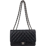 Chanel Quilted Caviar Leather Palladium Jumbo Single Flap Crossbody Bag