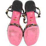 Gucci Black Suede Flowers Scamosciato Crystal Mira Platform Sandals (39)