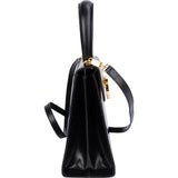 Salvatore Ferragamo Black Boxcalf Leather Gancini Top Handle Handbag