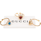 Gucci Gold Tone Crystal Crown Hearts Ring Set (#52-53)