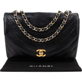 Chanel Quilted Lambskin Chevron Half Moon 24K Gold Single Flap Shoulder Bag