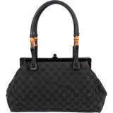 Gucci Black Leather GG Canvas Bamboo Frame Shoulder Bag