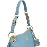 Prada Blue Vitello Daino Hobo Shoulder Bag