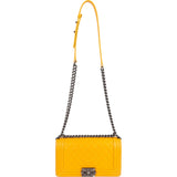 Chanel Yellow Quilted Lambskin Boy Single Flap Crossbody Bag