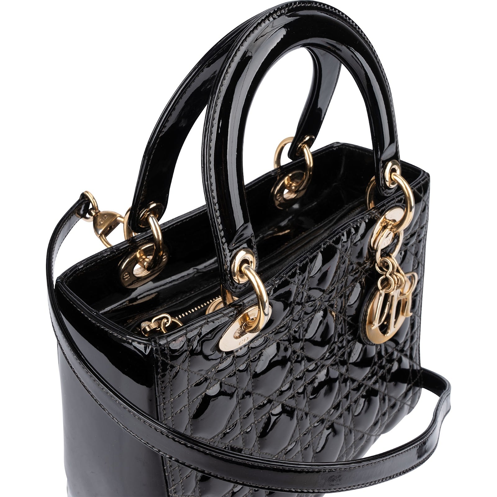 Christian Dior Quilted Patent Leather Lady Dior Handbag - vintageandkickz