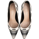Christian Dior Black & White J'Adior Plaid Tartan Fabric Kitten Heel Pumps (34,5)