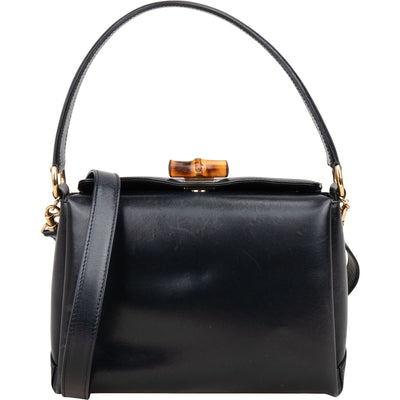 Gucci Blue Vintage Leather Bamboo Top Handle Handbag
